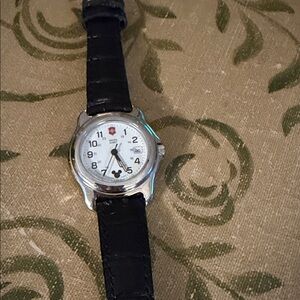 Disney xSwiss Army Silver Watch with Black leather band